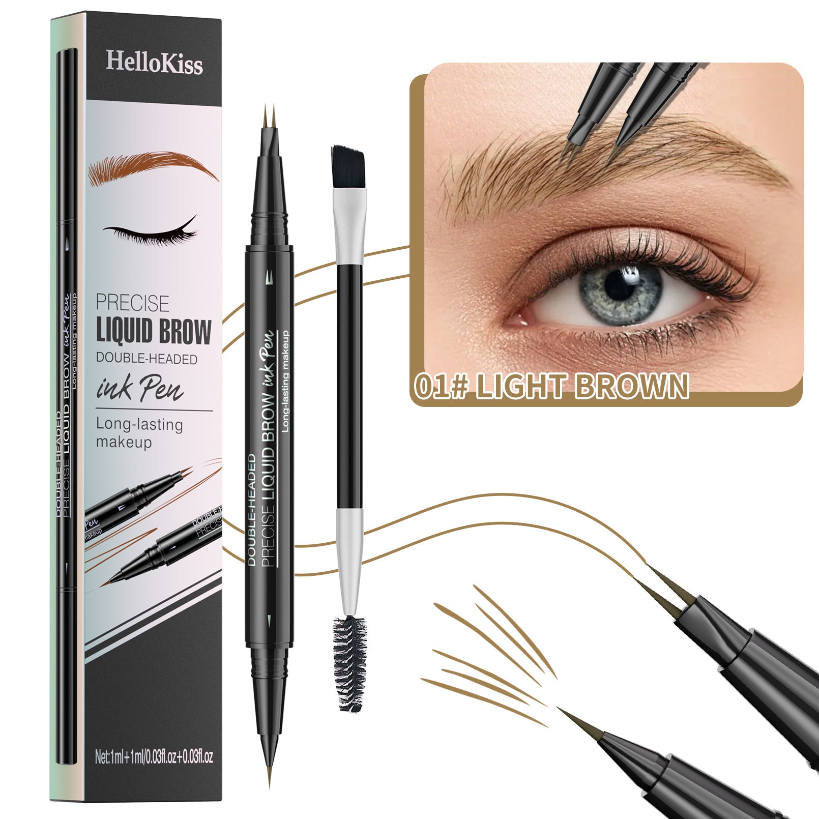 Microblading Eyebrow Pencil,2-in-1 Dual-Ended Eyebrow Pen with 2 Tip brow pen and Precise Brush-Tip,Brow Pen for Natural Waterproof and Long-Lasting Brows (2Pcs)