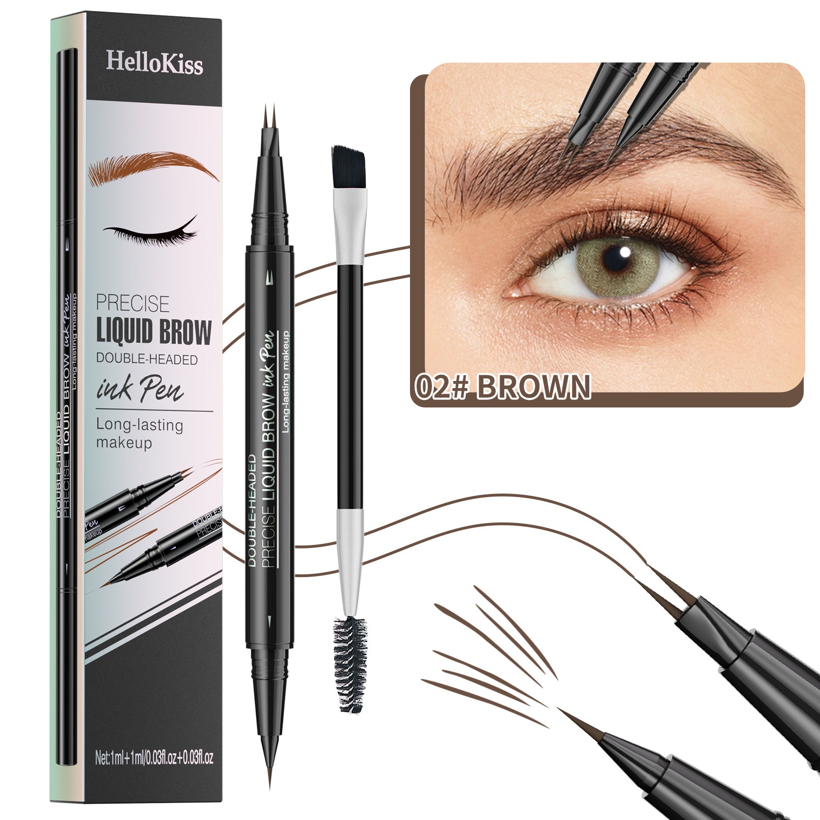 Microblading Eyebrow Pencil,2-in-1 Dual-Ended Eyebrow Pen with 2 Tip brow pen and Precise Brush-Tip,Brow Pen for Natural Waterproof and Long-Lasting Brows (2Pcs)