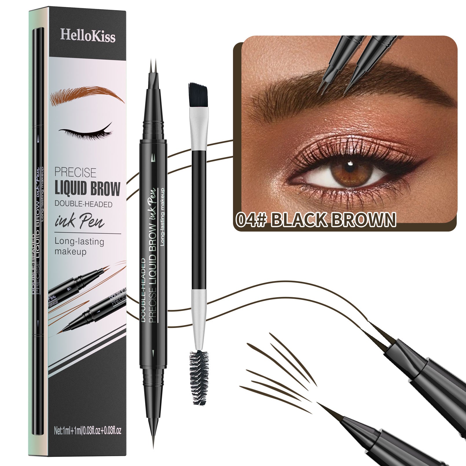 Microblading Eyebrow Pencil,2-in-1 Dual-Ended Eyebrow Pen with 2 Tip brow pen and Precise Brush-Tip,Brow Pen for Natural Waterproof and Long-Lasting Brows (2Pcs)