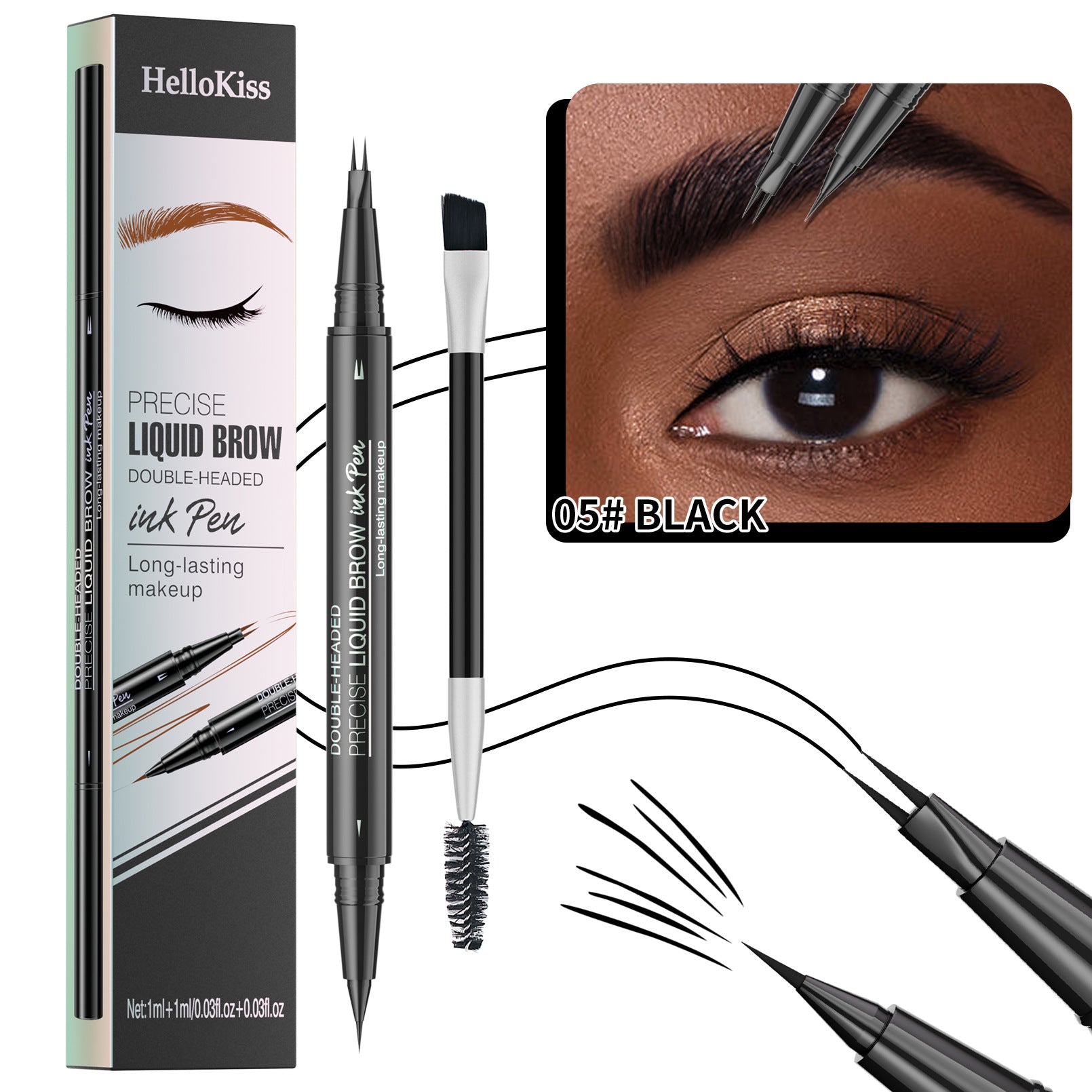 Microblading Eyebrow Pencil,2-in-1 Dual-Ended Eyebrow Pen with 2 Tip brow pen and Precise Brush-Tip,Brow Pen for Natural Waterproof and Long-Lasting Brows (2Pcs)