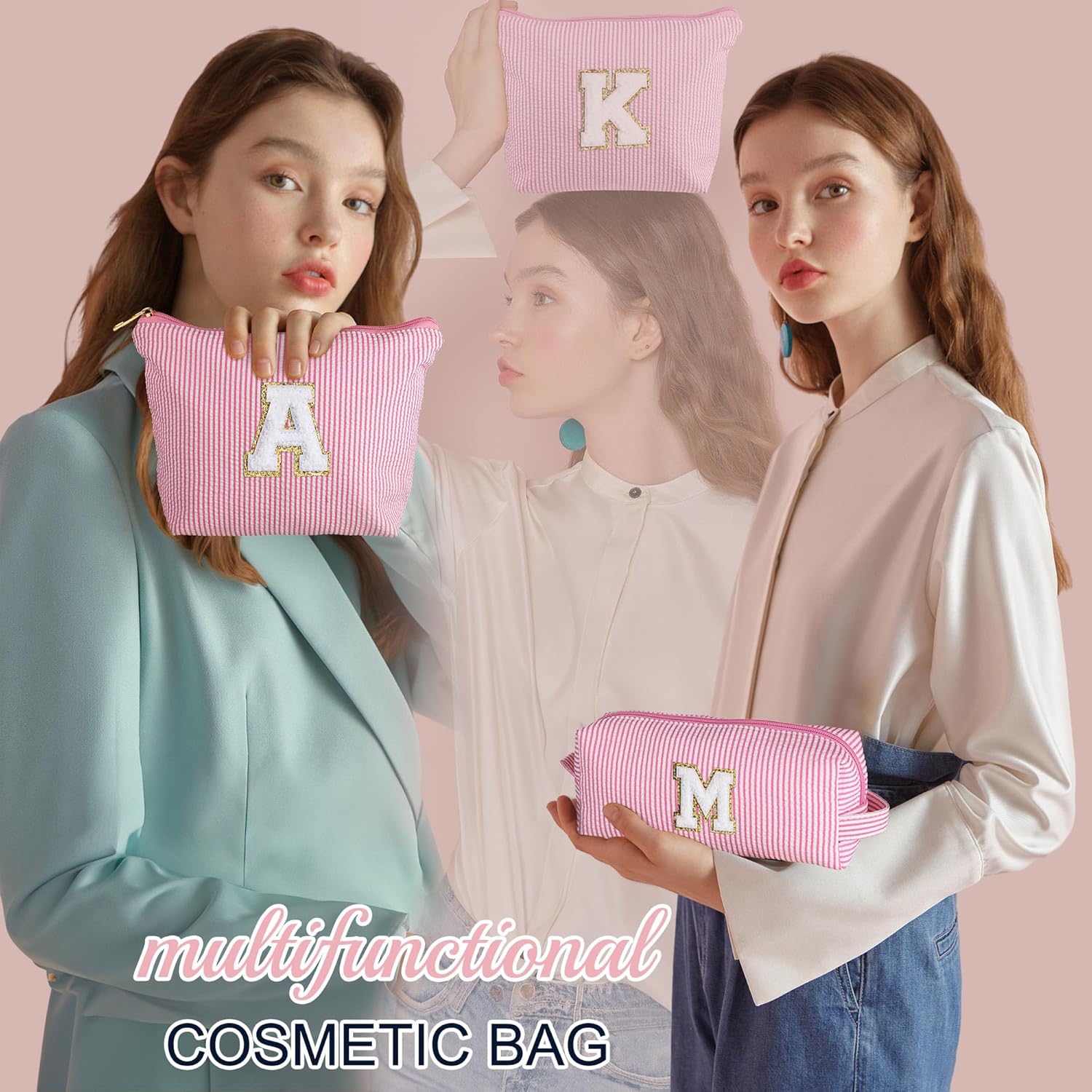 Personalized Initial Makeup Bag for Women | Cosmetic Travel Toiletry Bag | Preppy Stuff Teen Girl Gift Trendy Stuff