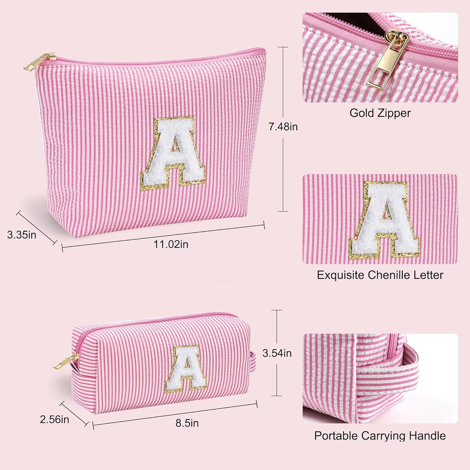Personalized Initial Makeup Bag for Women | Cosmetic Travel Toiletry Bag | Preppy Stuff Teen Girl Gift Trendy Stuff