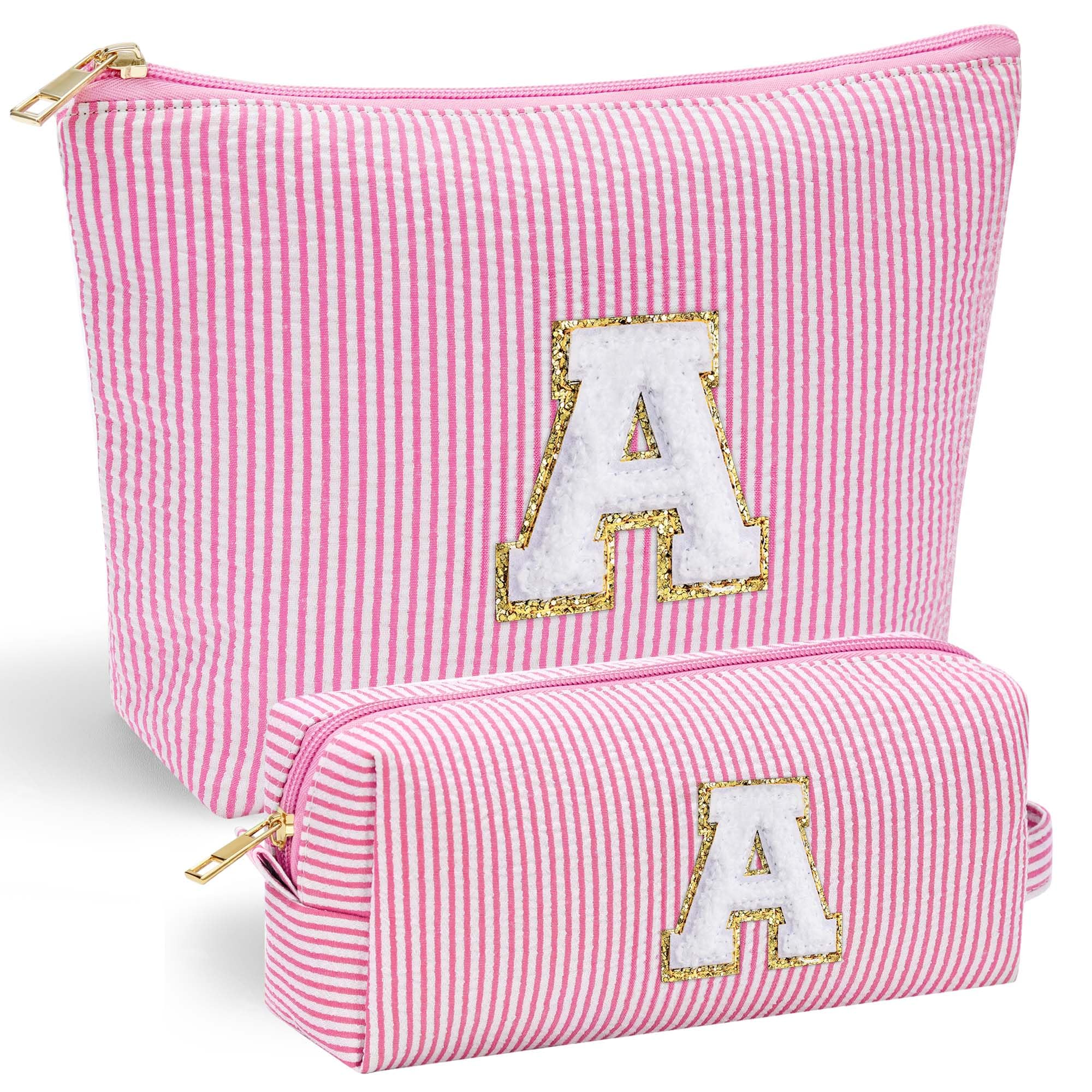 Personalized Initial Makeup Bag for Women | Cosmetic Travel Toiletry Bag | Preppy Stuff Teen Girl Gift Trendy Stuff