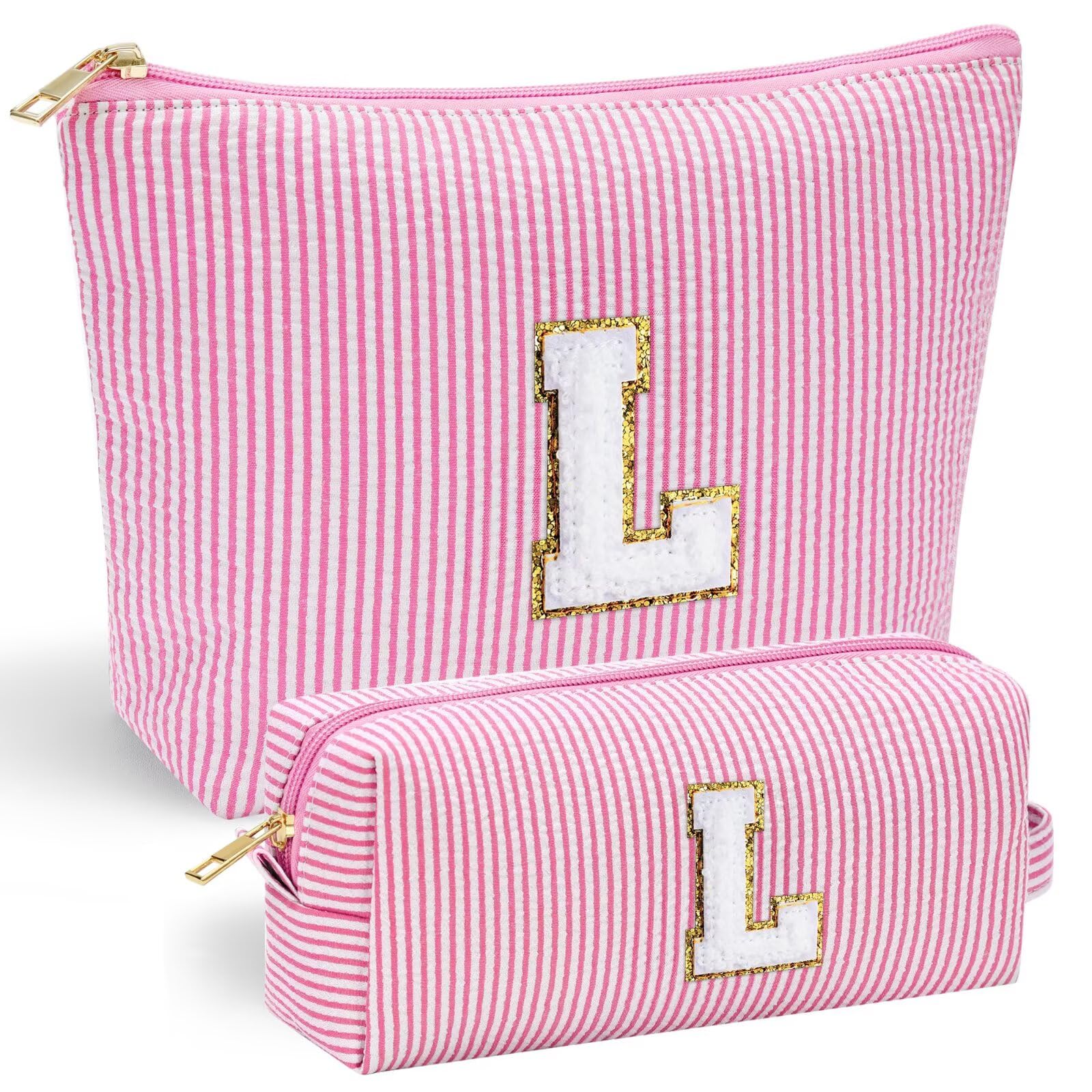 Personalized Initial Makeup Bag for Women | Cosmetic Travel Toiletry Bag | Preppy Stuff Teen Girl Gift Trendy Stuff