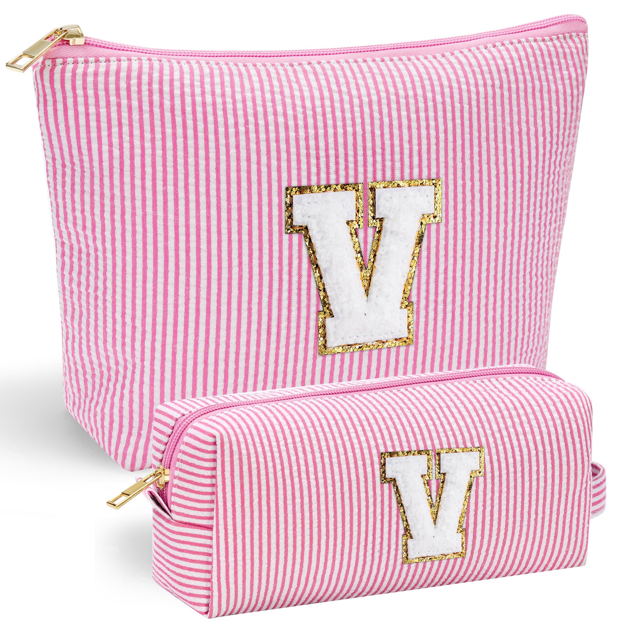 Personalized Initial Makeup Bag for Women | Cosmetic Travel Toiletry Bag | Preppy Stuff Teen Girl Gift Trendy Stuff