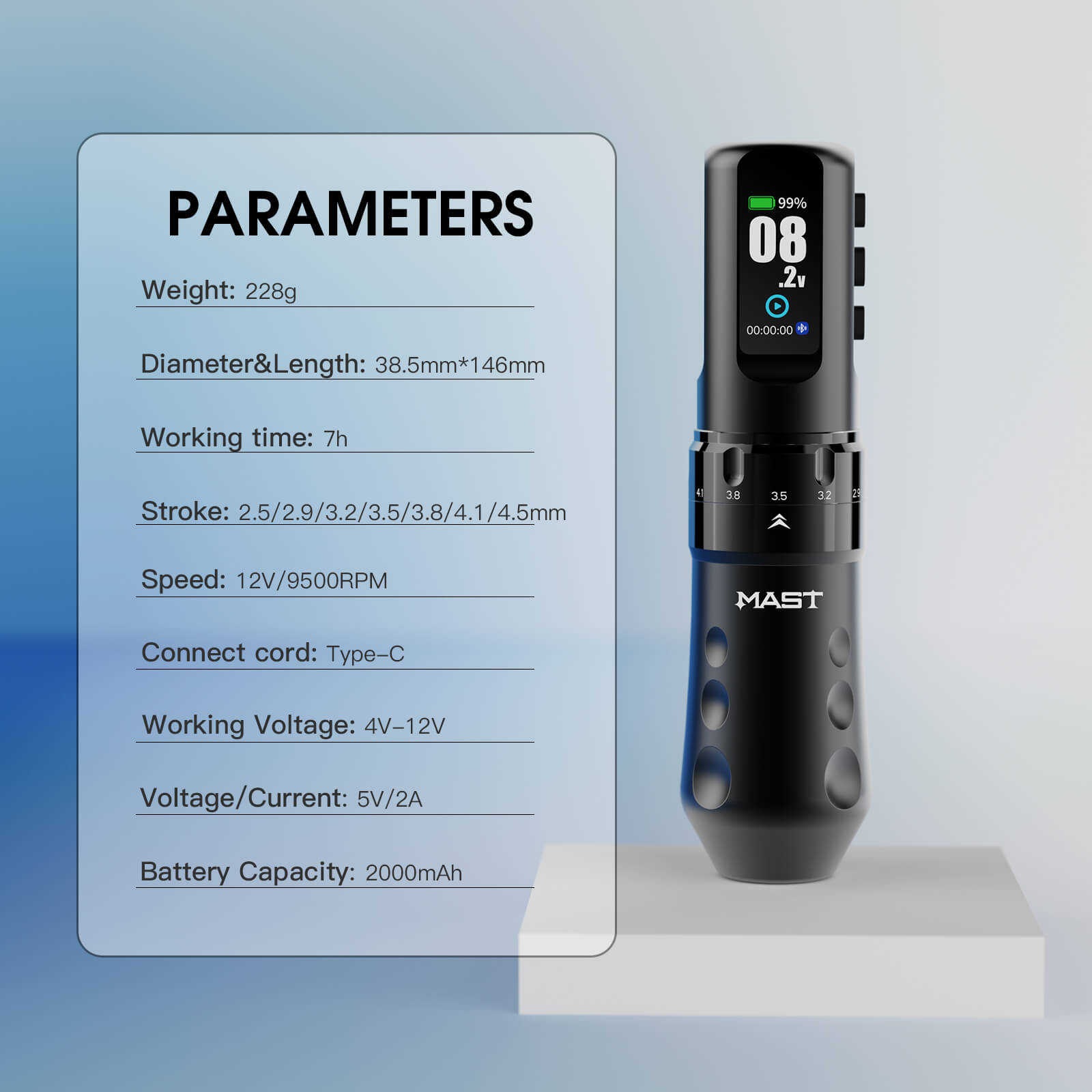 Dragonhawk Wireless Tattoo Pen Machine 2.5-4.5MM Strokes Length | Mast Flip 4 Pro ( With RCA Adapter)