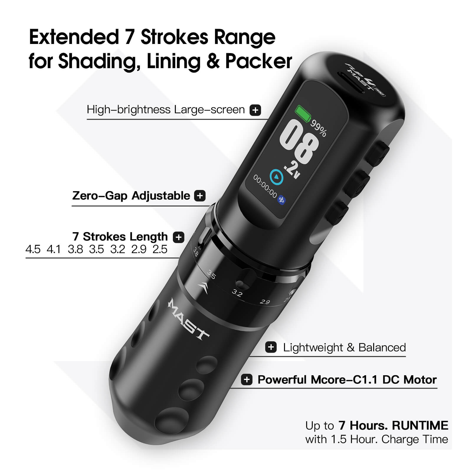 Dragonhawk Wireless Tattoo Pen Machine 2.5-4.5MM Strokes Length | Mast Flip 4 Pro ( With RCA Adapter)