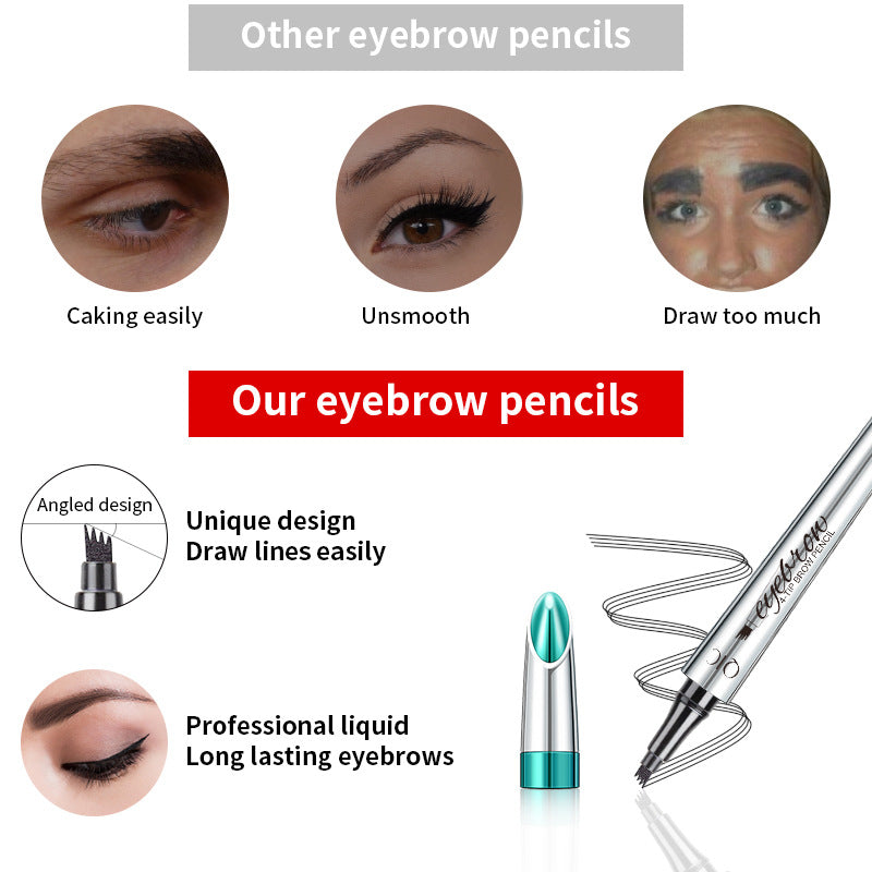3D Waterproof Microblading Eyebrow Pen 4 Fork Tip Tattoo Pencil, Long-Lasting Brow Microfilling Eyebrow Pen, Easy to Use Microblade Eyebrow Pencil (2Pcs)