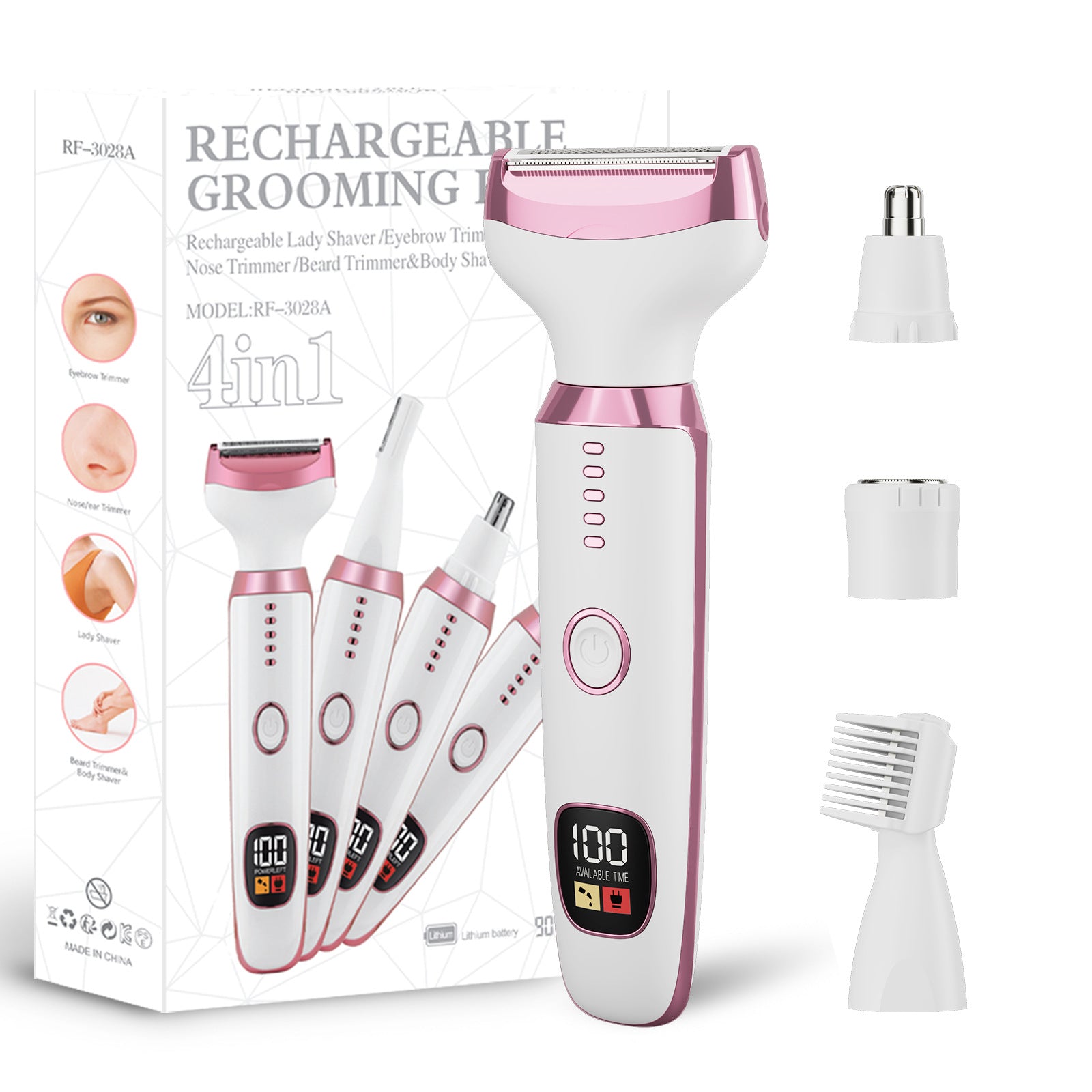 Electric Razor for Women Men,4 in 1 Ladies Wet & Dry Body Razors and Facial Hair Remover, Rechargeable LED Display Hair Removal Kit for Nose Face Body Bikini Hair