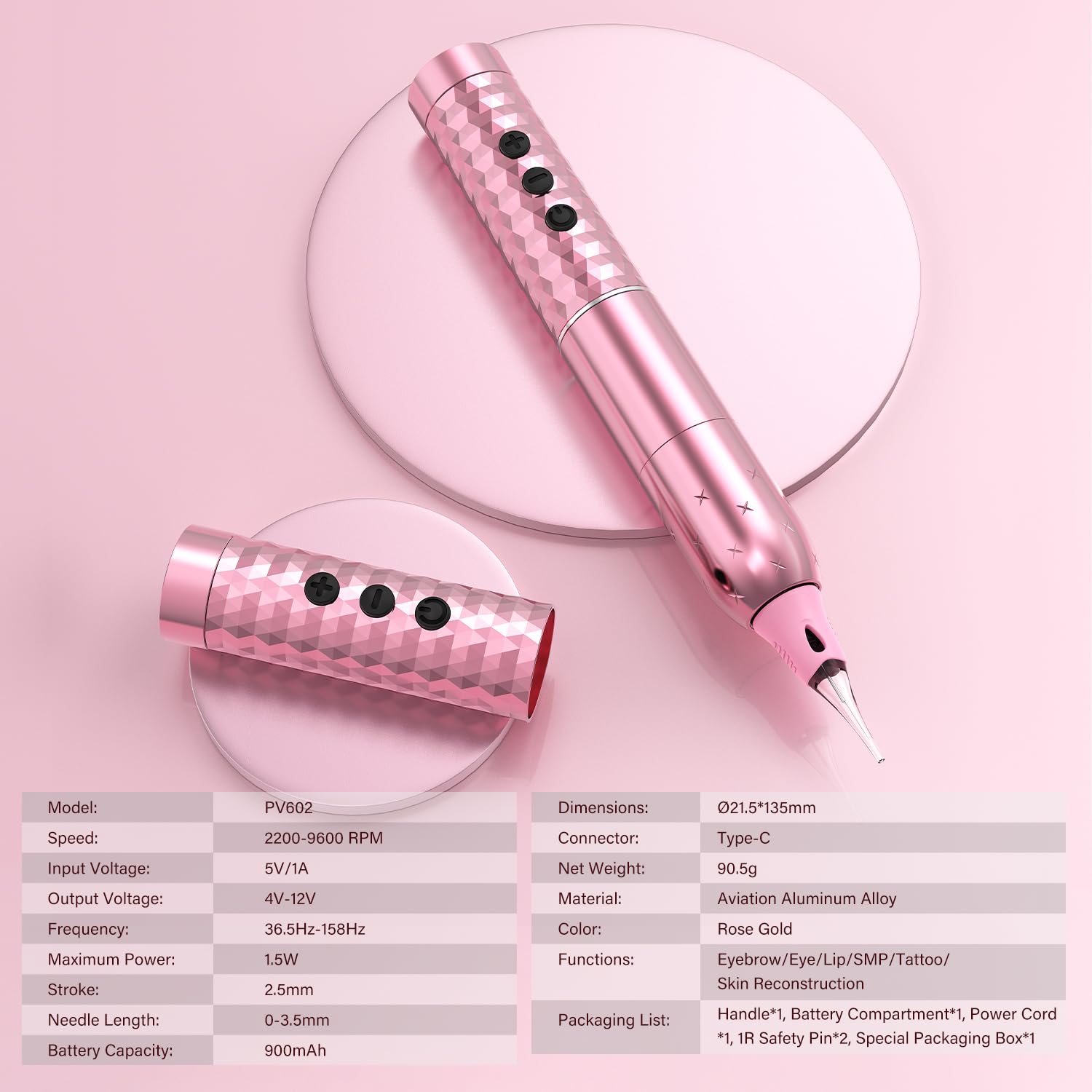 CHUSE PV6 Luxe Rose Air Pro Dual Batteries Wireless PMU Tattoo Machine