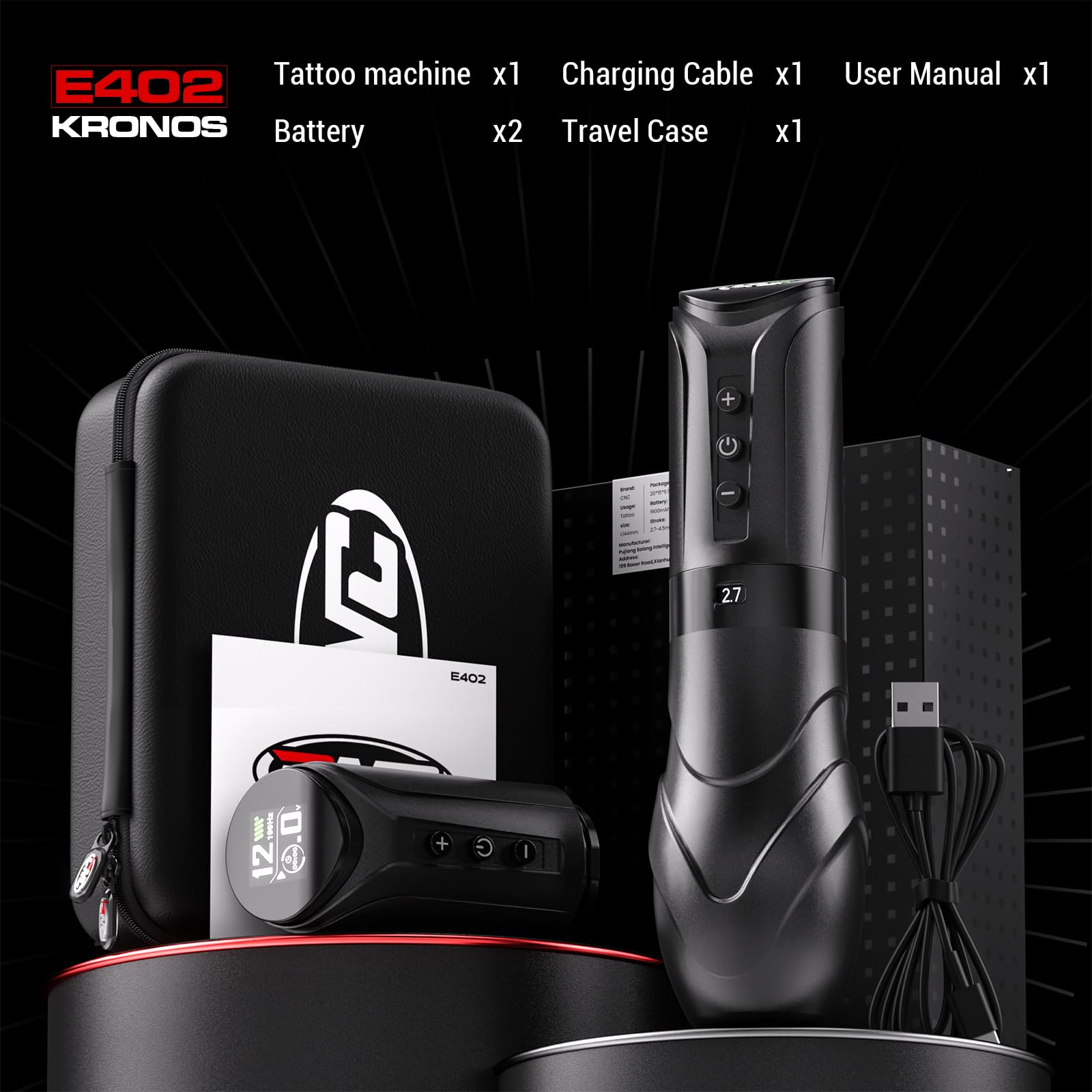 CNC KRONOS Wireless Tattoo Machine– 1900 mAh Battery, USB-C Rapid Charge, 4–12 V Adjustable & 7 Stroke